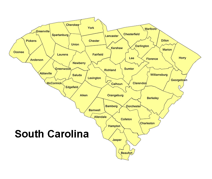 South Carolina State County Map, with names, printable, royalty-free, jpg format.