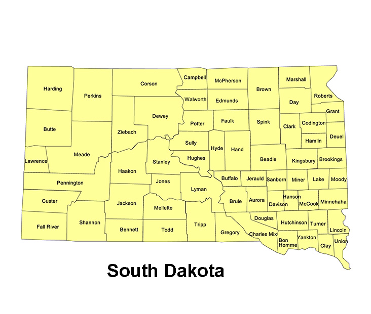 South Dakota State County Map, with names, printable, royalty-free, jpg format.