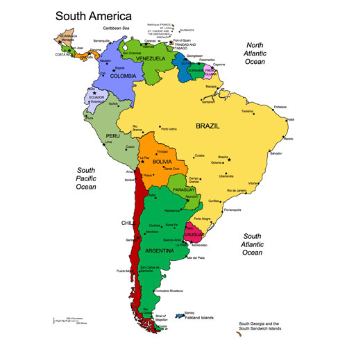South America Continent printable, map with names, color, Brazil, Boliva, Argentia, Uruguay, Chile, Peru, Ecuador, Colombia, Venezuela, Paraguay, Argentina, blank, royalty free, jpg format