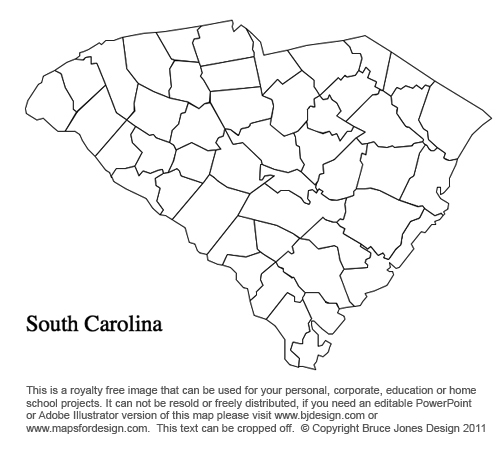 South Carolina, US State County Map, blank, printable, royalty-free, jpg format.