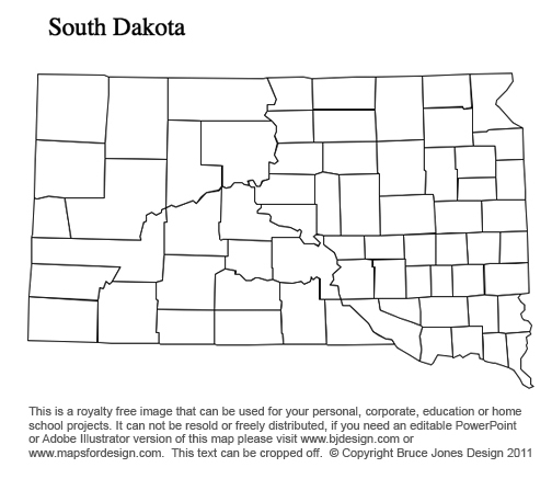 South Dakota, US State County Map, blank, printable, royalty-free, jpg format.