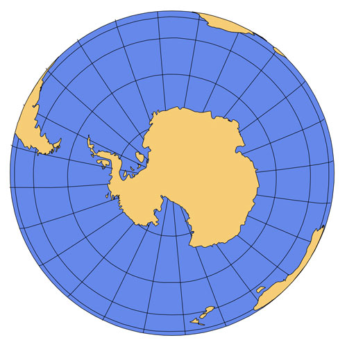 South Pole Global Projection PowerPoint and Adobe Illustrator Clip Art Map, plus JPG