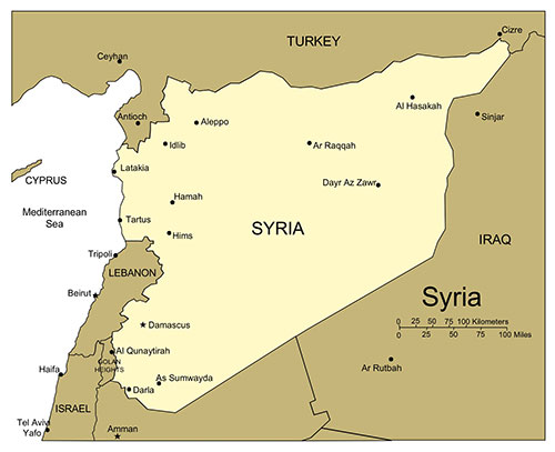 Syria Country Map, Capitals. Names. Edit with PowerPoint or Adobe Illustrator, includes a JPG version