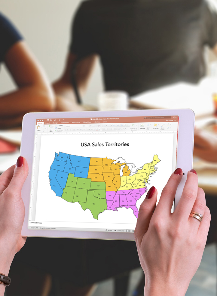 iPad with USA Sales Territory Map, PowerPoint presentation