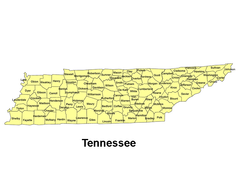 Tennessee State County Map, with names, printable, royalty-free, jpg format.