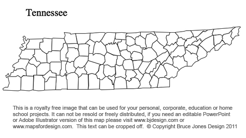 Tennessee, US State County Map, blank, printable, royalty-free, jpg format.