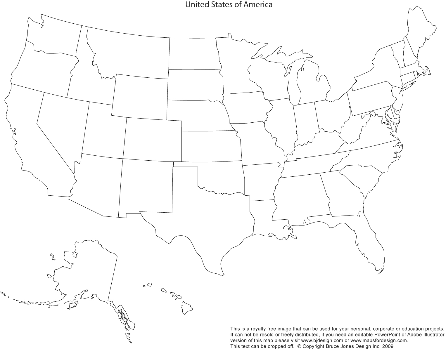 Blank, Printable Map of the USA, United States, America with state outlines, royalty free, jpg format, Will print out to make an 8.5 x 11 blank map.