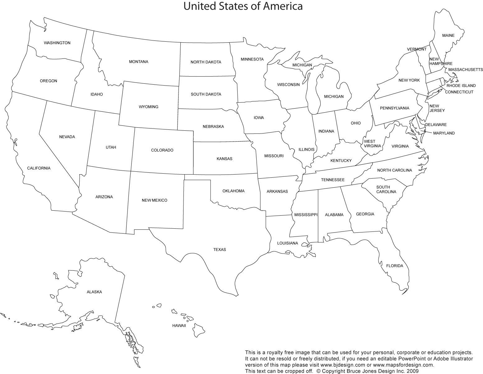 Blank, Printable, Outline Map of the USA, United States with full state names, royalty free, jpg format, Will print out to make an 8.5 x 11 blank map. America, US, USA