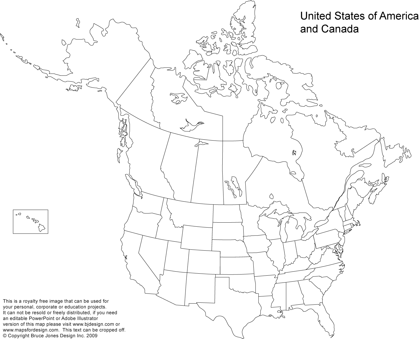 Blank, Printable, Outline Map of the USA, United States and Canada, royalty free, jpg format, Will print out to make an 8.5 x 11 blank map. America, US, USA map
