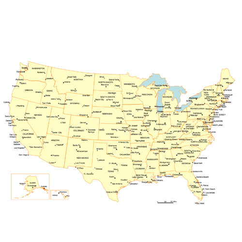 USA 50 Editable State PowerPoint and Adobe Illustrator Clip Art Map, Major City and Capitals Map