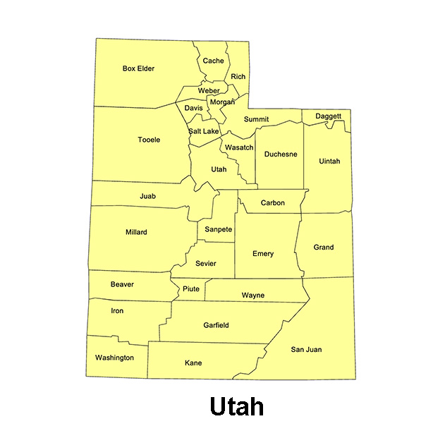 Utah State County Map, with names, printable, royalty-free, jpg format.