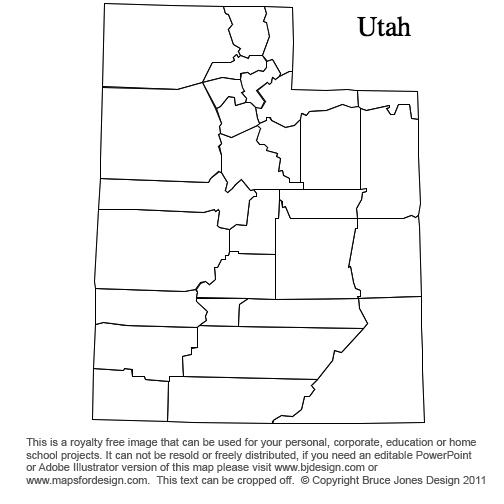 Utah, US State County Map, blank, printable, royalty-free, jpg format.