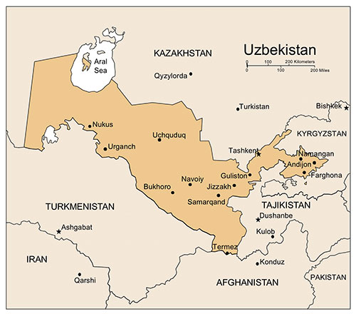 Uzbekistan, Country Map, Capitals, Names with Administrative Districts. Edit with PowerPoint or Adobe Illustrator, plus JPG format