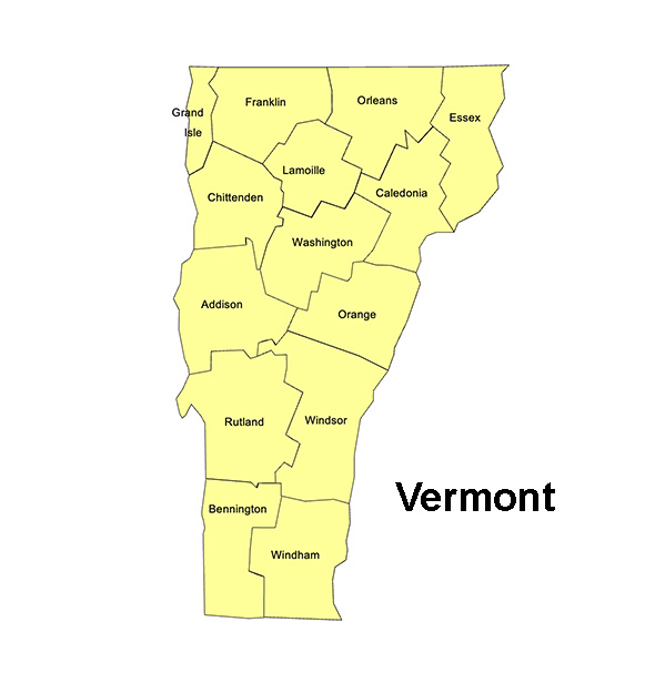 Vermont State County Map, with names, printable, royalty-free, jpg format.