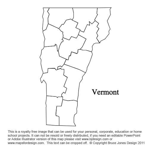Vermont, US State County Map, blank, printable, royalty-free, jpg format.