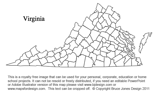 Virginia, US State County Map, blank, printable, royalty-free, jpg format.