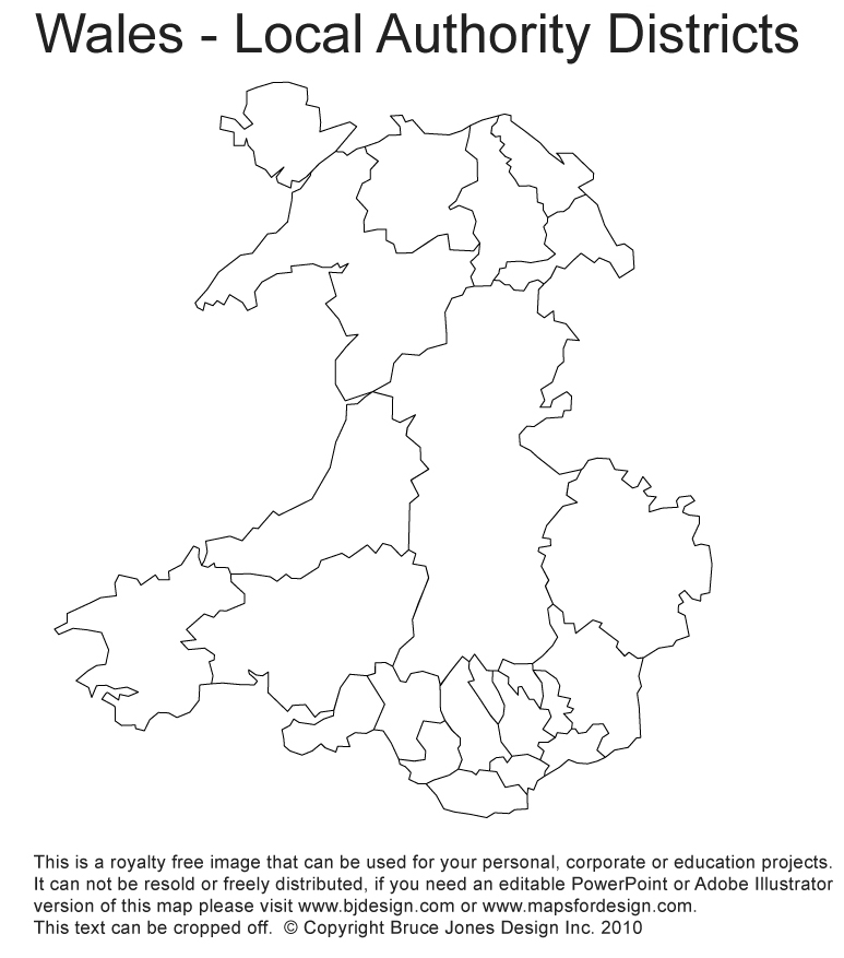 Royalty Free Printable, Blank, map of Wales, UK, England, United Kingdom, Great Britain, administrative district borders, jpg format.This map can be printed out to make an printable map. The capital is London