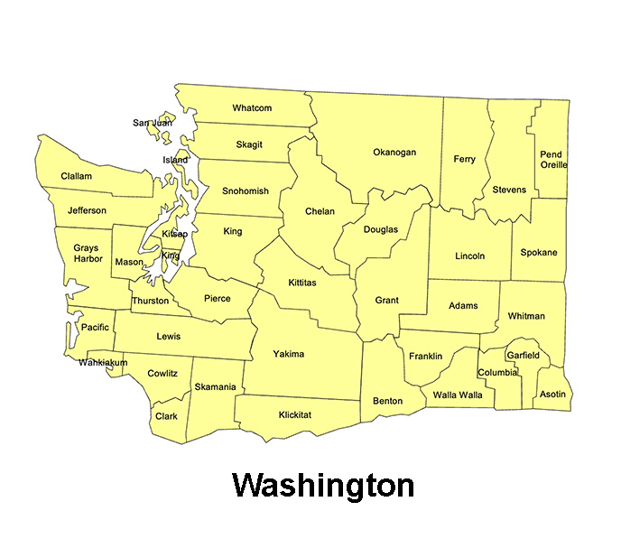 Washington State County Map, with names, printable, royalty-free, jpg format.