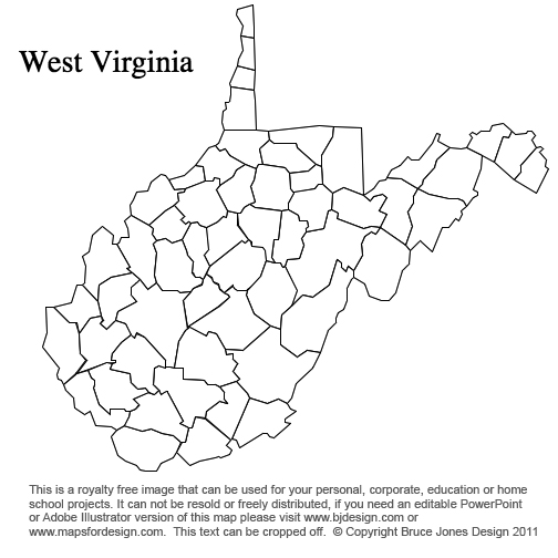 West Virginia, US State County Map, blank, printable, royalty-free, jpg format.
