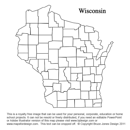 Wisconsin, US State County Map, blank, printable, royalty-free, jpg format.