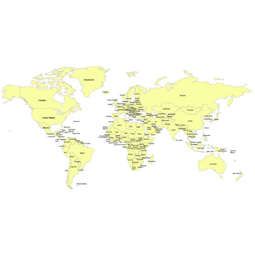 World Mercator Map Projection with Individual Countries and Names, Editable PowerPoint and Adobe Illustrator Clip Art Map