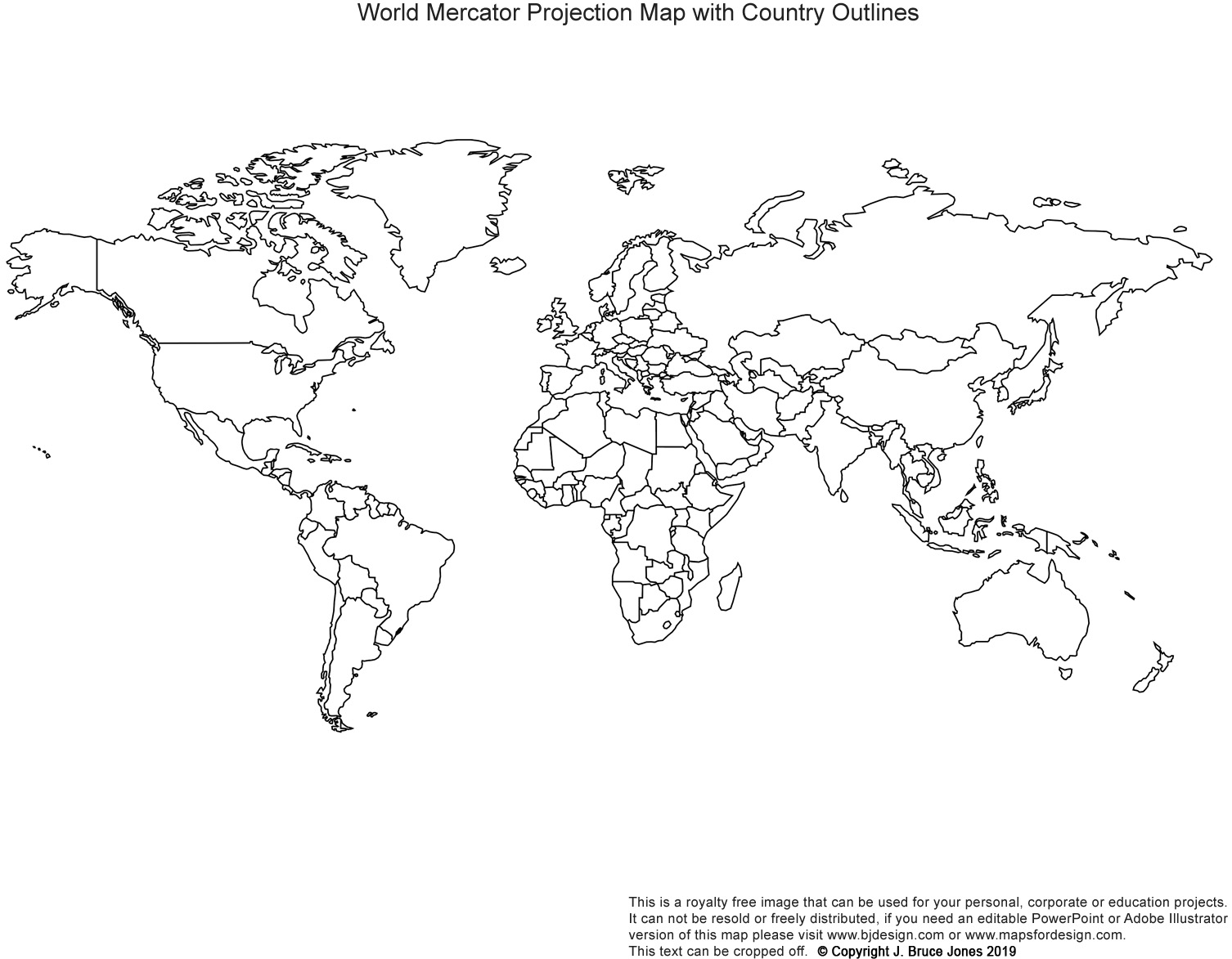 Free world Printable Map, jpg format, Projection Mercator, This map can be printed out to make an 8.5 x 11 blank world map.