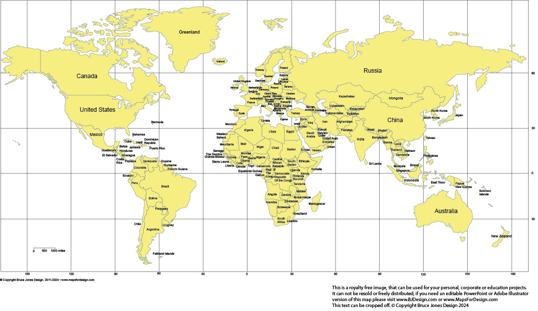 World Mercator Map Projection with Individual Countries and Names, Clip Art Map, jpg formayt