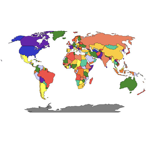 World Robinson World Projection Map by Country, Editable PowerPoint and Adobe Illustrator Clip Art Maps