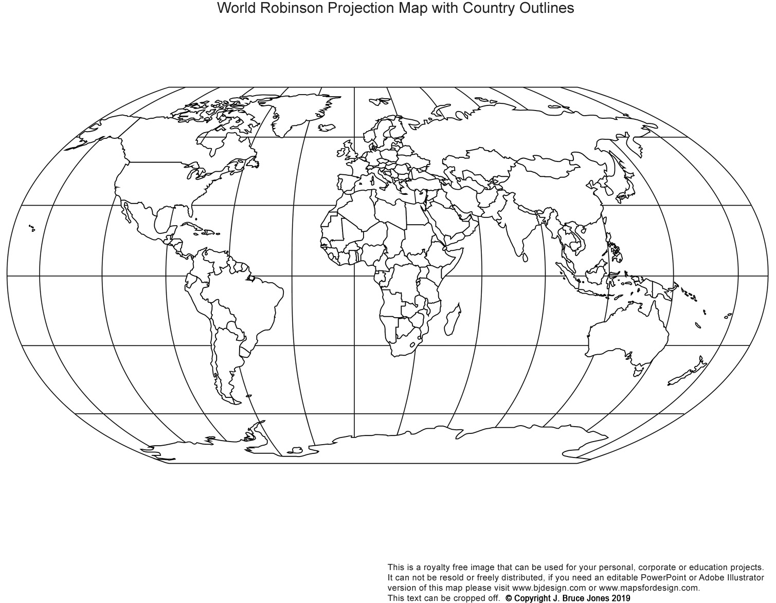 Free Printable World Robinson Blank Map with country borders, long and lat grid lines, printable, jpg format.This map can be printed out to make an 8.5 x 11 printable world map.