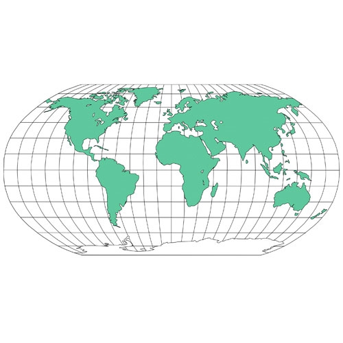 World Robinson Projection Map, Europe Centered, Continents, Editable PowerPoint and Adobe Illustrator Clip Art Map