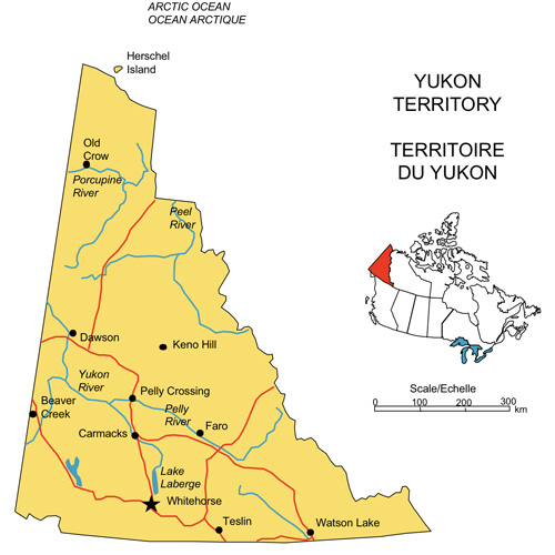 Yukon Territory, Canada Map, major water ways, highways, and cities. Includes capital and city text names. Editable PowerPoint and Adobe Illustrator Clip Art Maps, includes JPG map