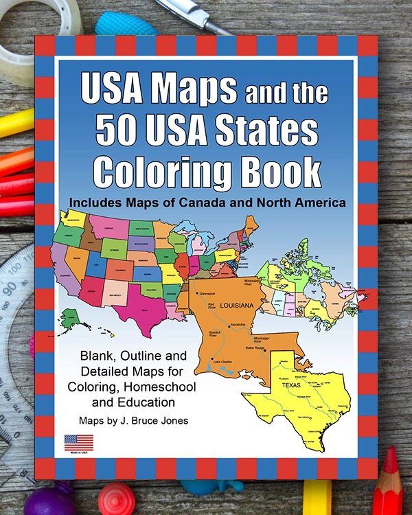 USA maps and the 50 USA States coloring book. PDF book of coloring pages