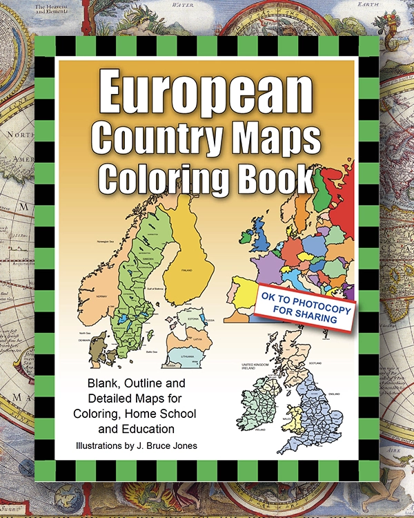 European country maps coloring book. PDF book of coloring pages