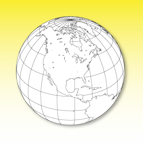 World projections and globes maps, black and white outline maps, jpg. North America, Europe, Africa, Asia, Far East, South America, Australia.