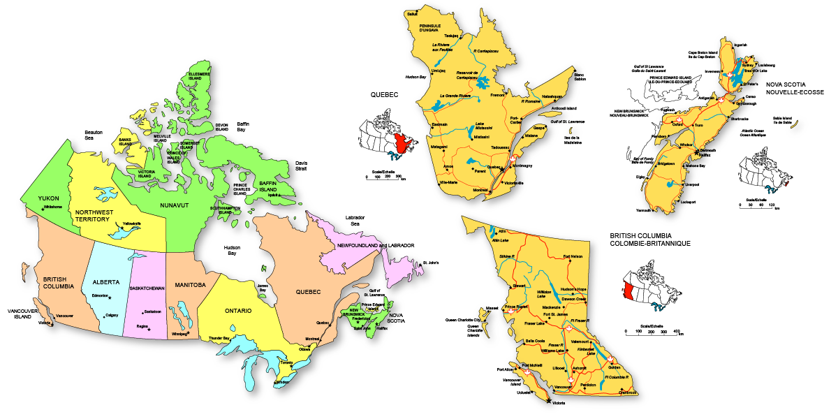 Canada, provinces and territories, individual districts with names