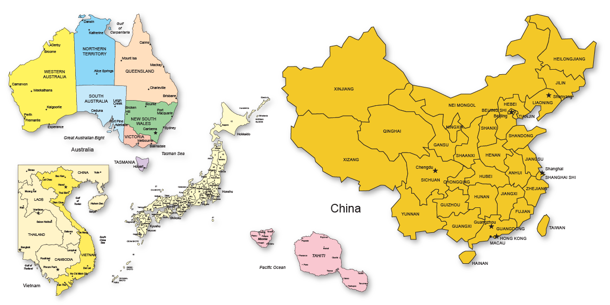 Asia and the Far East graphic, australia, china, japan, pacific countries