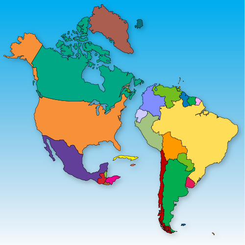 The Americas, North America, Central America and South America, countries, jpg