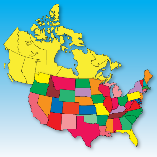 USA and Canada Maps, 50 states, provinces, territories, jpg maps