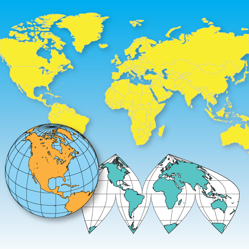 world projections and globes maps, Mercator, Robinson, with and without names, jpg. North America, Europe, Africa, Asia, Far East, South America, Australia